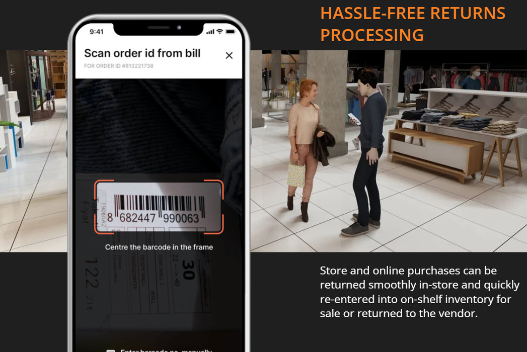 HASSLE-FREE RETURNS PROCESSING Store and online purchases can be returned smoothly in-store and quickly re-entered into on-shelf inventory for sale or returned to the vendor.